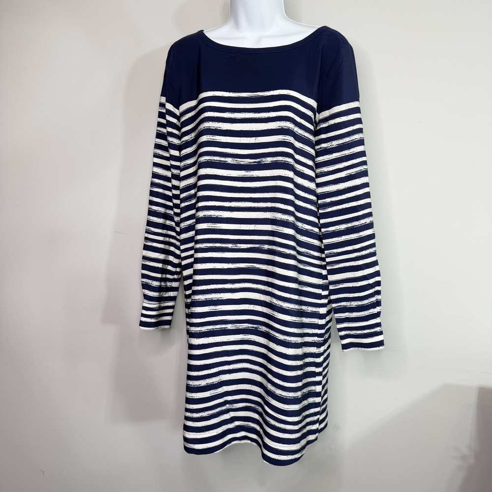 Vince Dress‎ Womens Medium Navy Blue White Striped 100% Silk Long Sleeve Boho